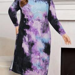 Tie Dye & Slogan Print Long Sleeve Nightdress