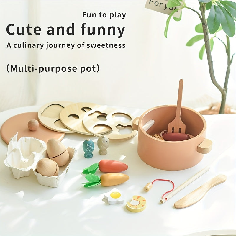 Wooden Play Kitchen Set with Cooking and Dining Utensils