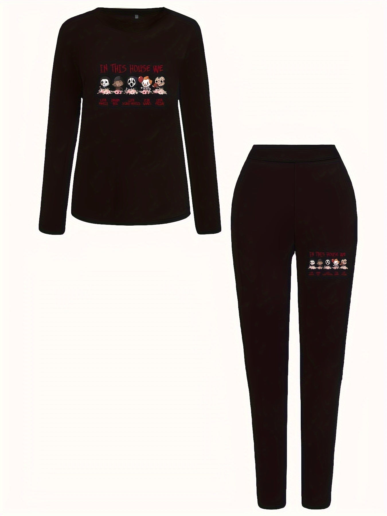 Women's Grim Reaper & Letter Print Tee & Legging Set