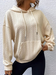 Twist Texture Casual Hoodie Drawstring Sweatshirt Women's