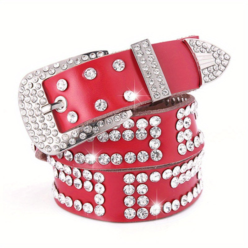 Rhinestone Decor Leather Belt Sparkling Waistband Hip Hop Cowboy Cowgirl Belts