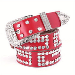 Rhinestone Decor Leather Belt Sparkling Waistband Hip Hop Cowboy Cowgirl Belts