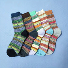 5 Pairs Geometric Pattern Socks Colorblock Crew Socks Women's Stockings