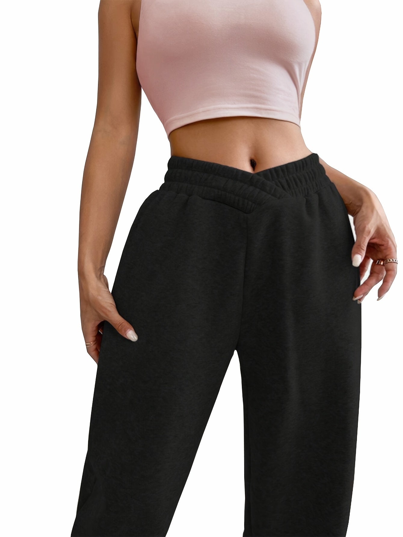 Solid Fleece Lined Sweatpants for Women