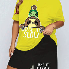 Sloth & Turtle Print Tee & Shorts Pajama Set