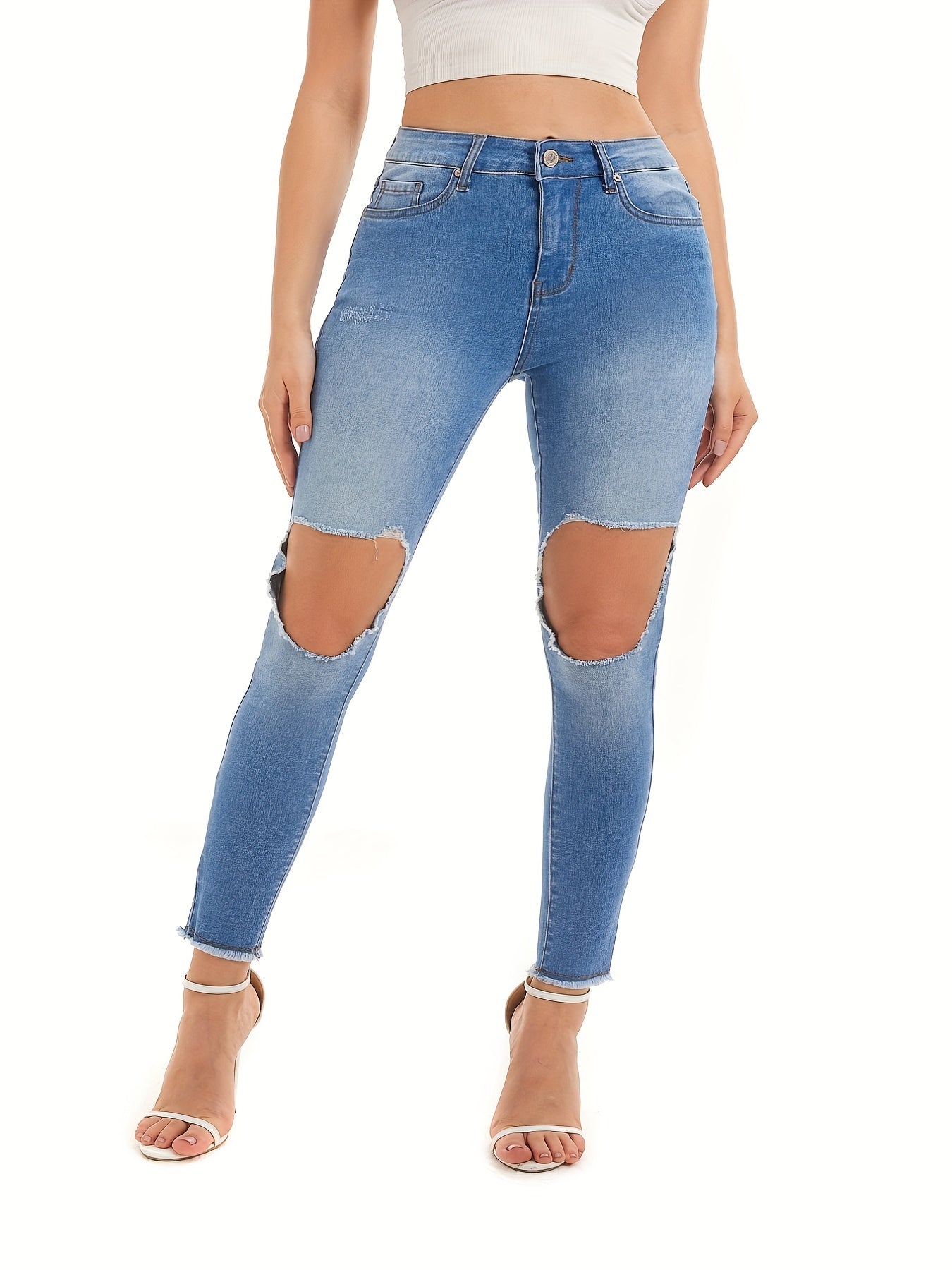 Women's Plus Washed Button Fly Cut Out High Stretch Skinny Jeans