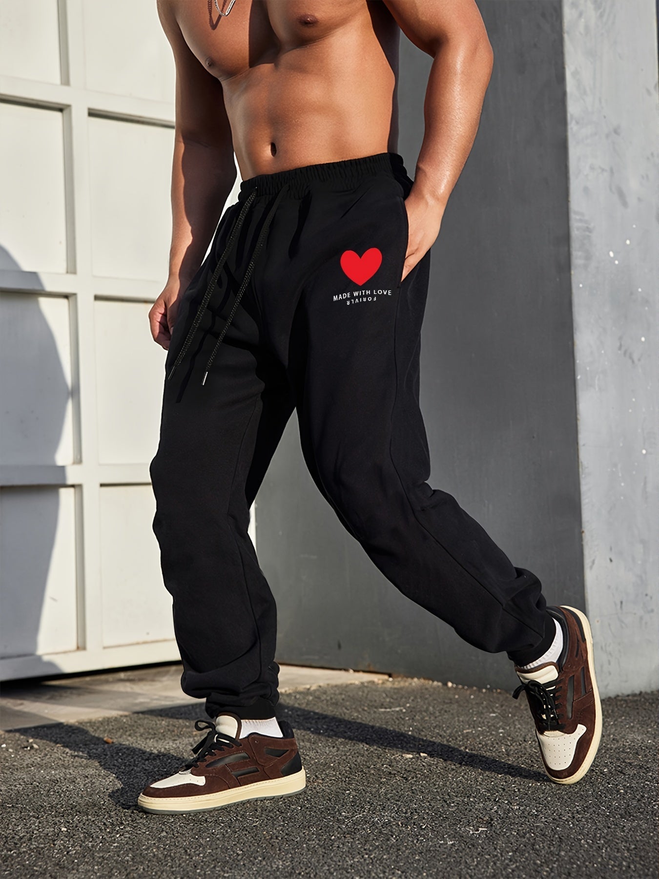 Heart Print Sweatpants Men s Casual Drawstring Jogger Pants