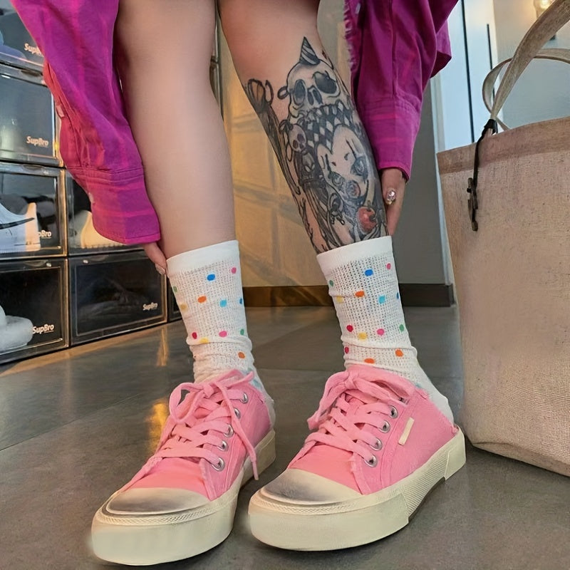 Polka Dot Print Socks Sweet & Breathable All-match Stockings