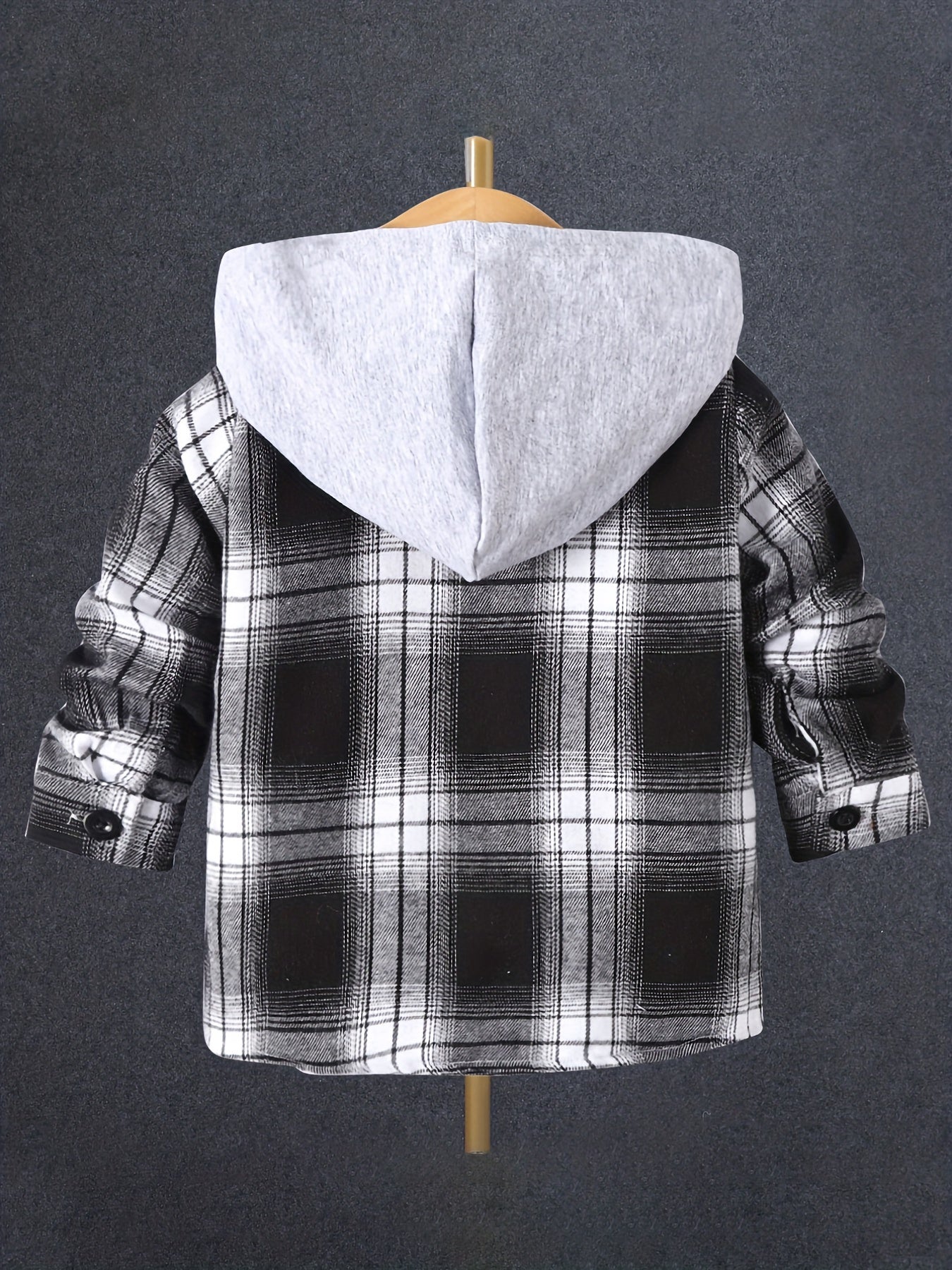 Boys Plaid Hooded Jacket Long Sleeve Button Down Outwear
