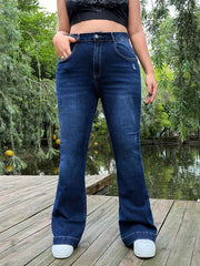 Ripped Button Fly Flared Leg Jeans