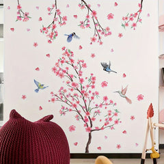 2pcs Peach Blossom Bird Wall Stickers for Living Room Bedroom