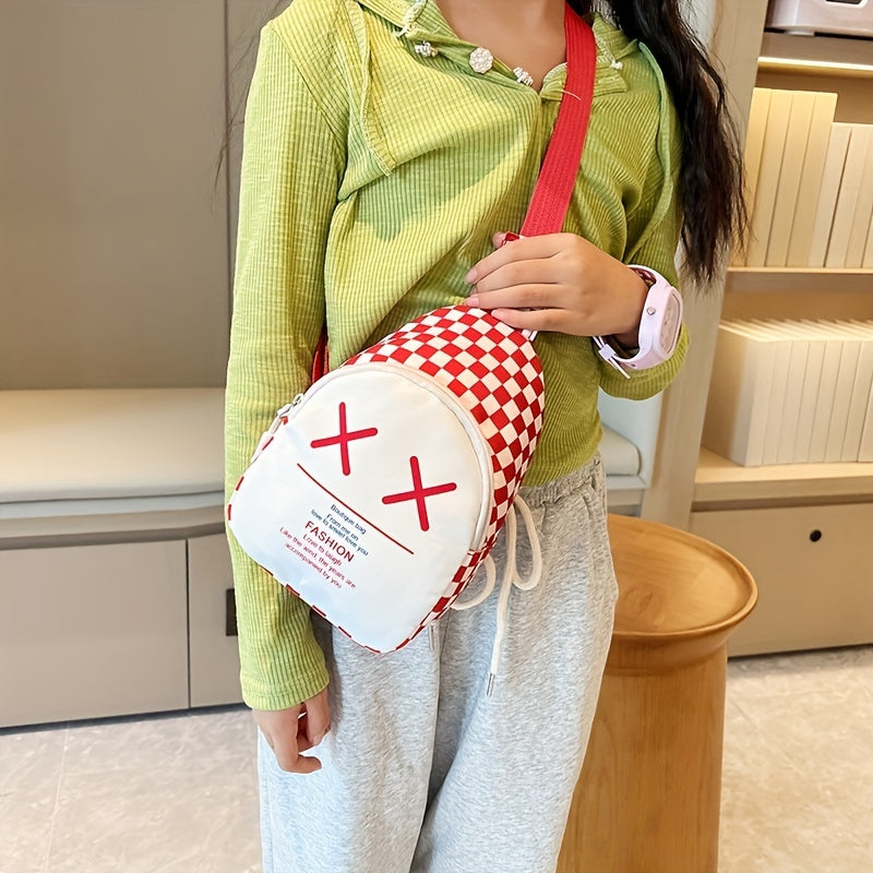Plaid Kids Crossbody Bag Coin Purse Letter Chest Bag