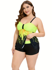 Women's Plus House Print Tankini Set Ruched Tank Top & Shorts