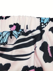 Leopard & Butterfly Print One Shoulder Top & Jogger Pants Set