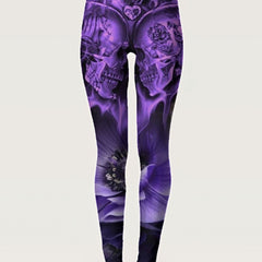 Skull Print Skinny Leggings Vintage Retro Stretchy Leggings