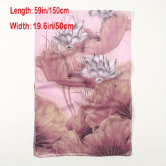 Lotus Pattern Chiffon Scarf Lightweight Soft Shawl Sunscreen Beach Yarn Towel