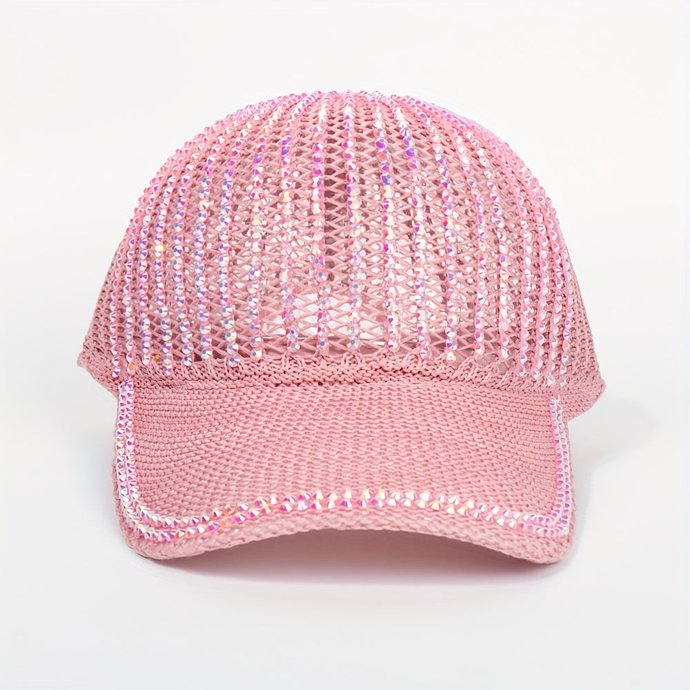 Breathable Rhinestone Baseball Cap Adjustable Sun Hat for Women