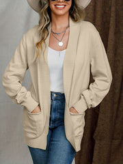 Dual Pockets Open Front Cardigan for Women