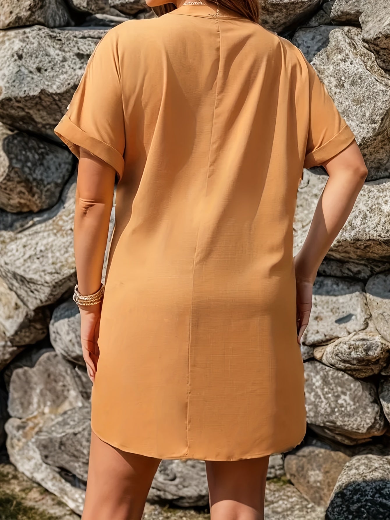 Casual Dress Solid Short Sleeve Knot Wrap Dress