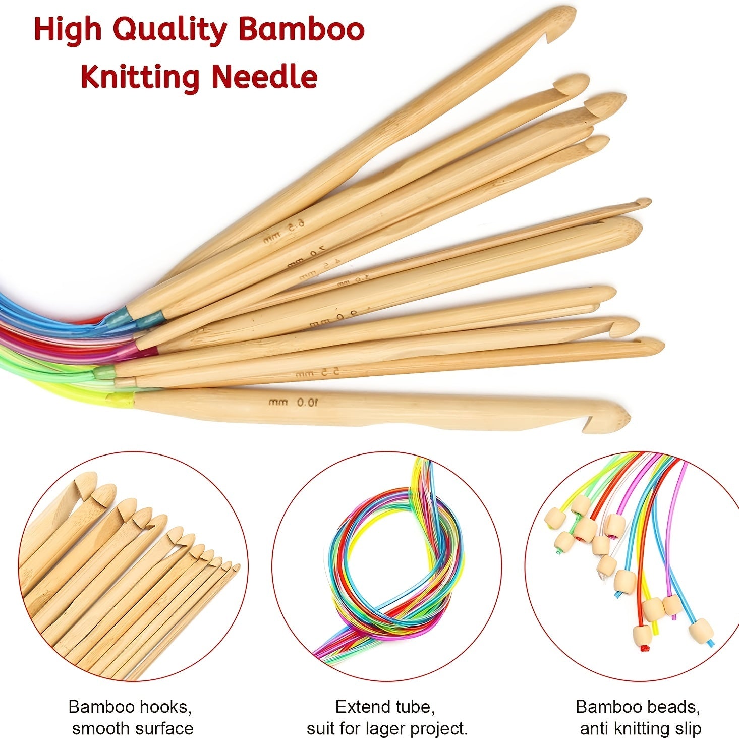 23pcs Tunisian Crochet Set 0-12-0-39in Bamboo Knitting Needle With Bead