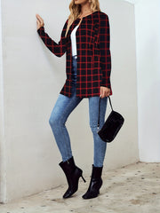 Plaid Crew Neck Jacket Casual Open Front Long Sleeve Jacket