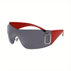 Y2K Wrap Around Sunglasses Gradient Lens Rhinestone Outdoor Eyewear