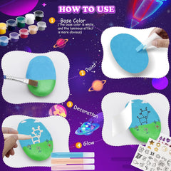 49PCS Glow Rock Painting Kit DIY Arts and Crafts Toys for Kids 6-12