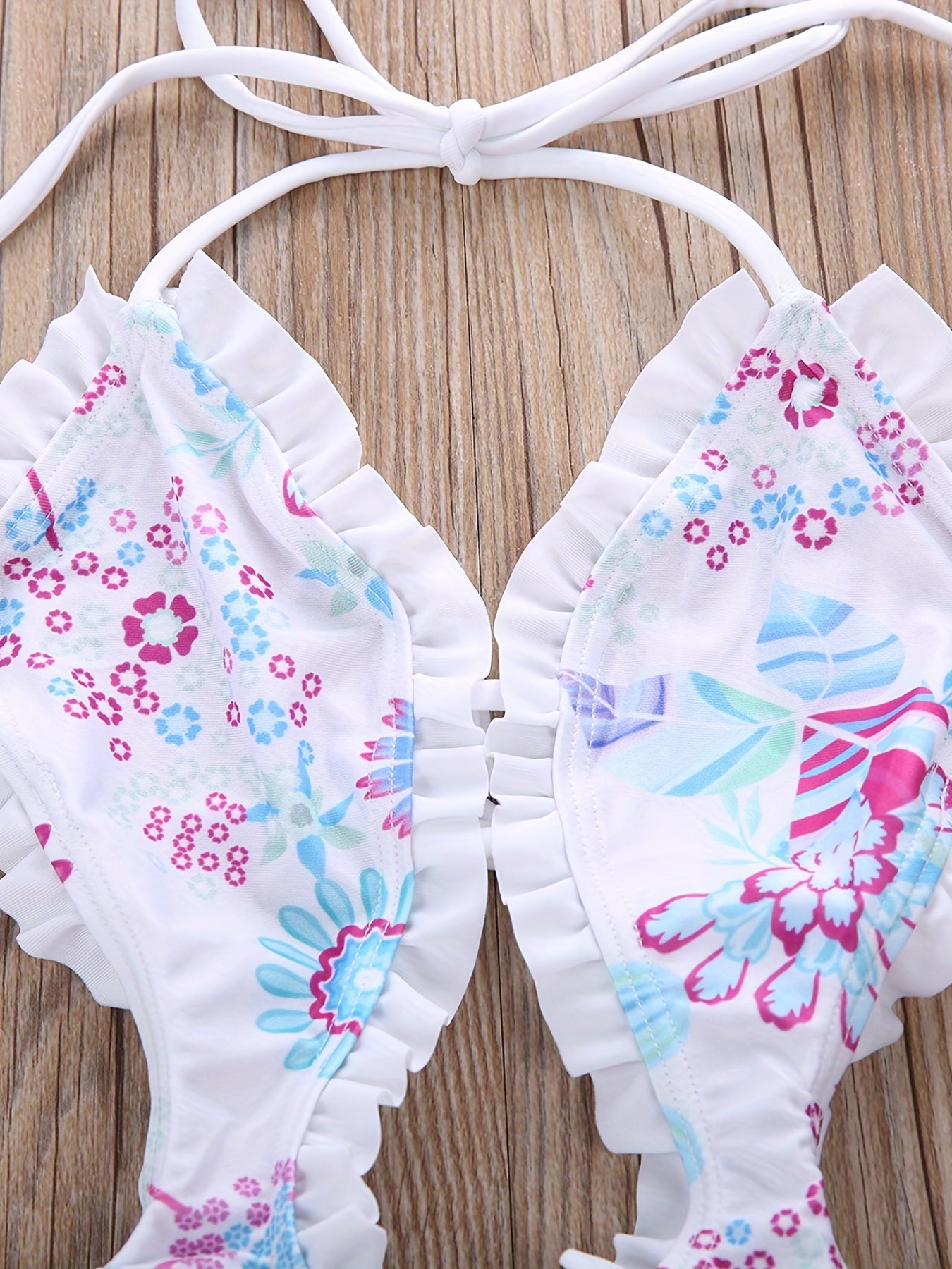Toddler Girls Flowers Halter One Piece Swimsuit