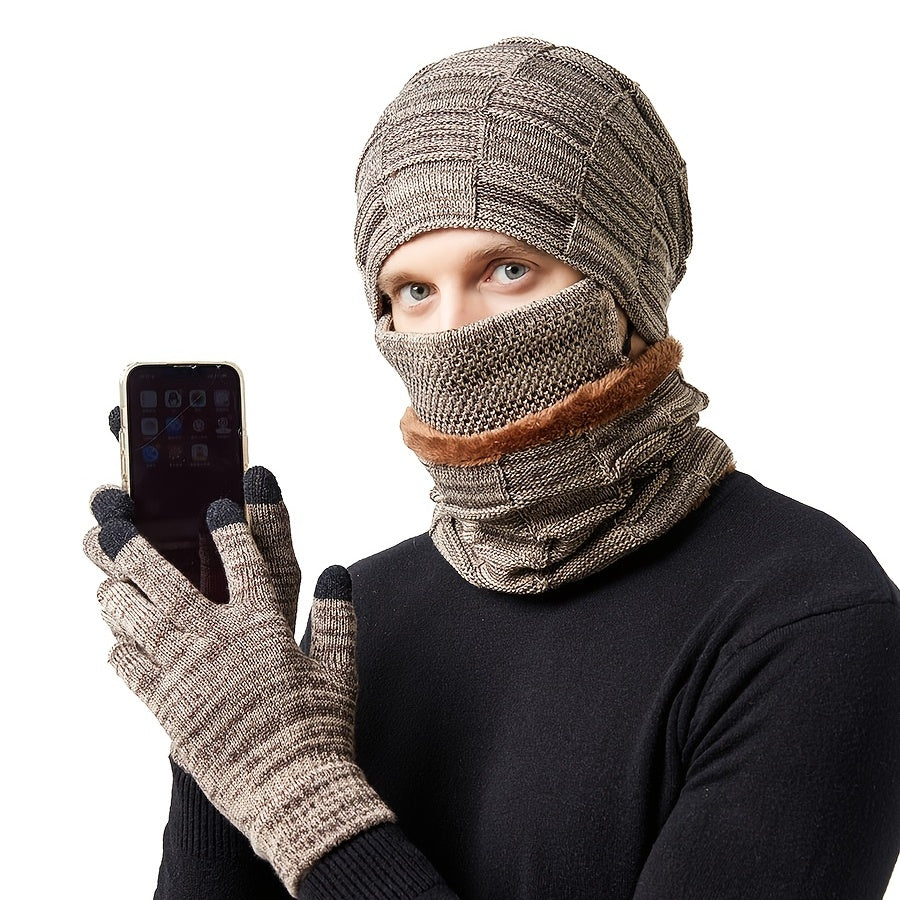 European/American Fleece Warm Hat Halter Mask Gloves Set