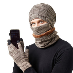 European/American Fleece Warm Hat Halter Mask Gloves Set