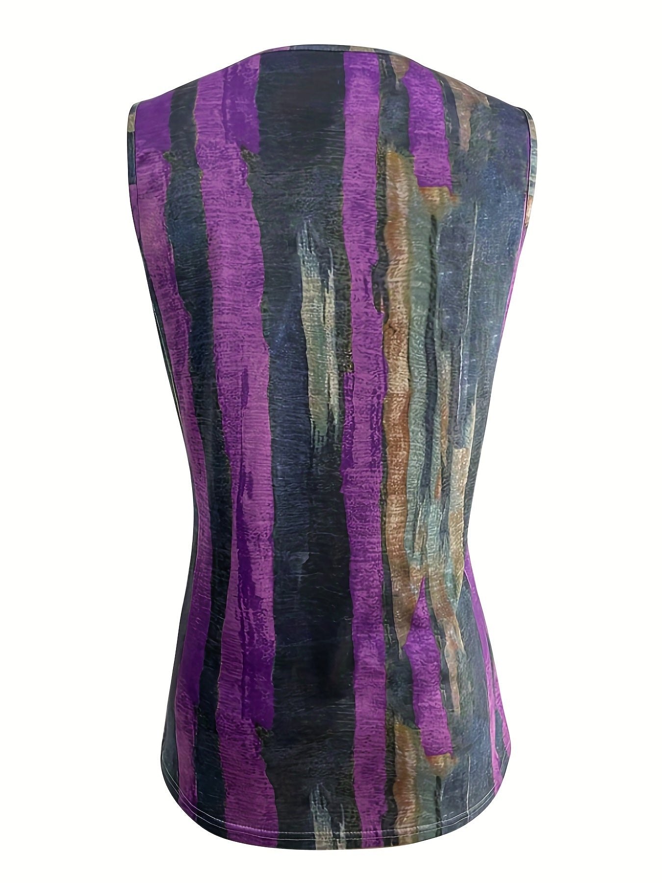 Colorblock Brush Print Zipper V Neck Tank Top