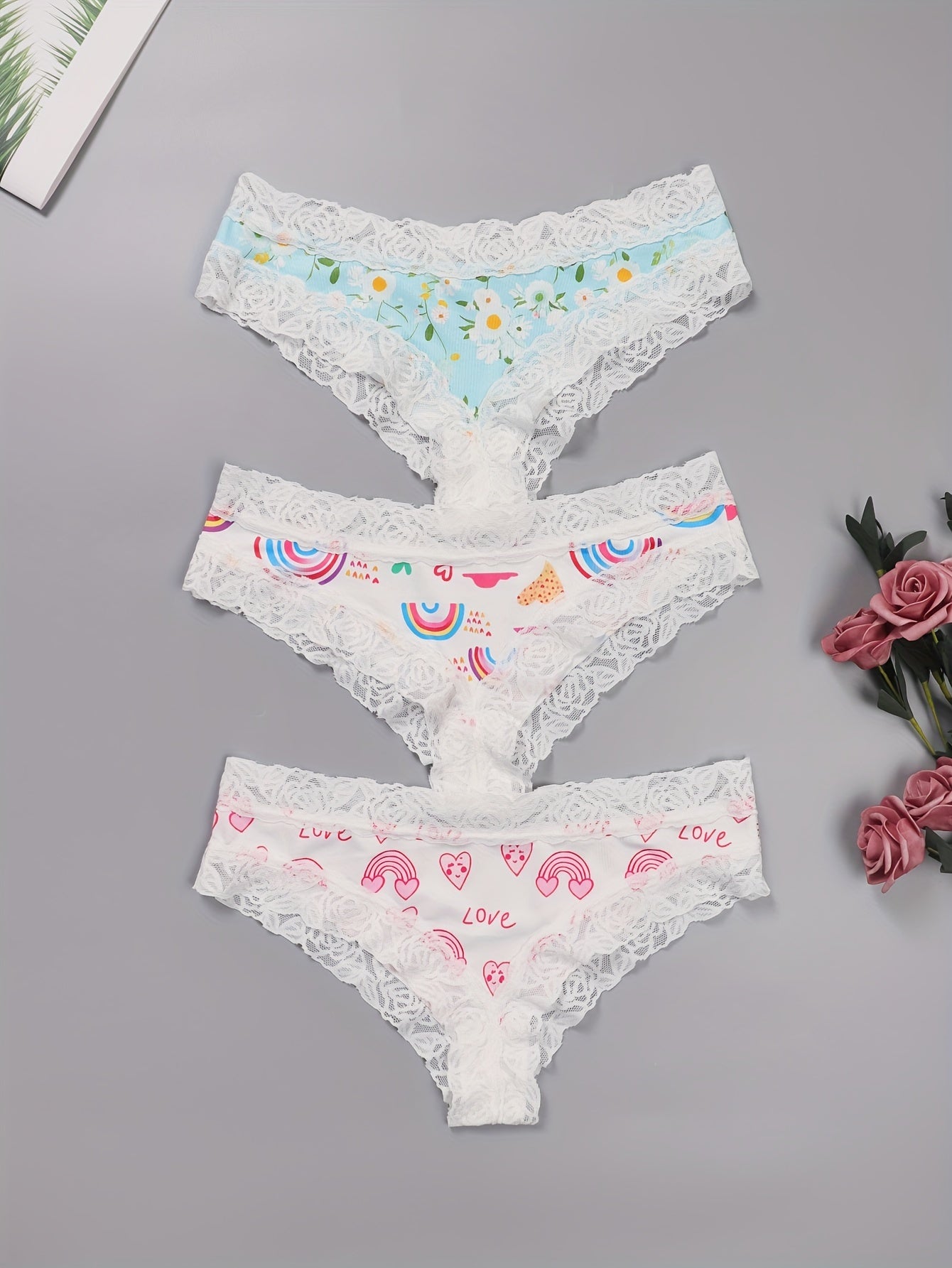 3 Pack Plus Size Panties Set Low Waisted Bikini Panties 3pcs Set
