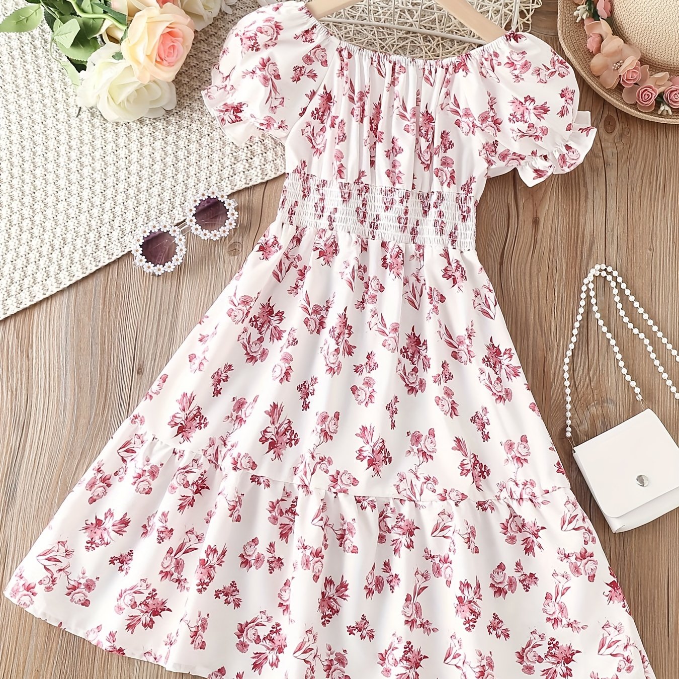 Kid Girls Floral Graphic A line Dress For Party Holiday Kids Summer Clothes