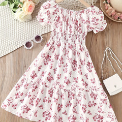 Kid Girls Floral Graphic A line Dress For Party Holiday Kids Summer Clothes