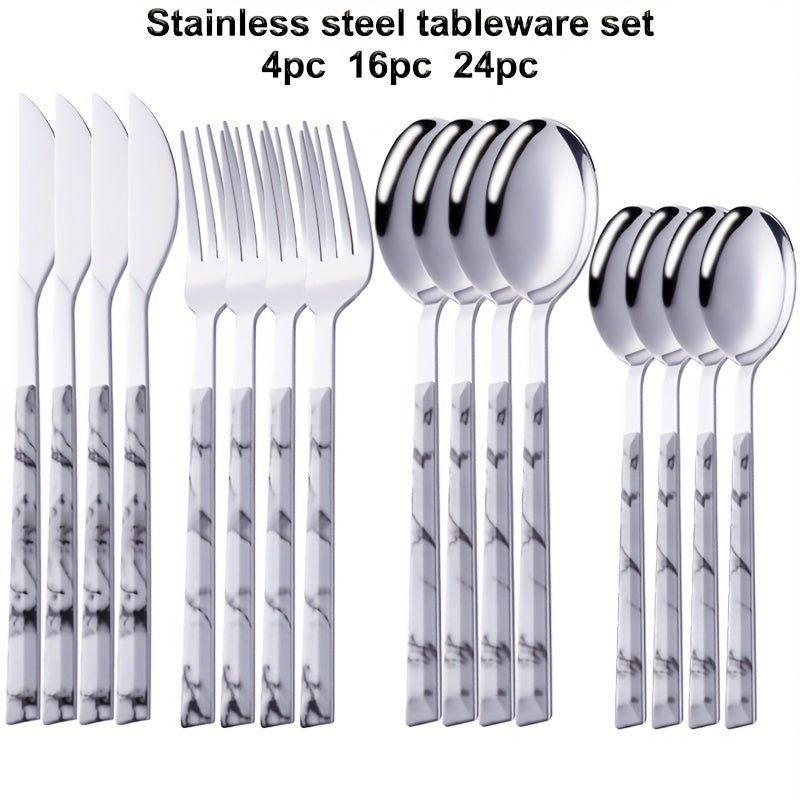 24pcs Stainless Steel Cutlery Set with Wooden Handle