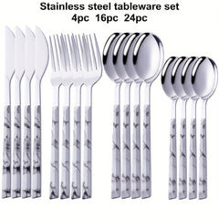 24pcs Stainless Steel Cutlery Set with Wooden Handle