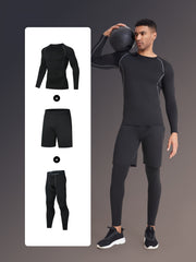 Men's Stretch Slim Fit Gym Outfit Set Long Sleeve T shirt And Shorts Legging Set
