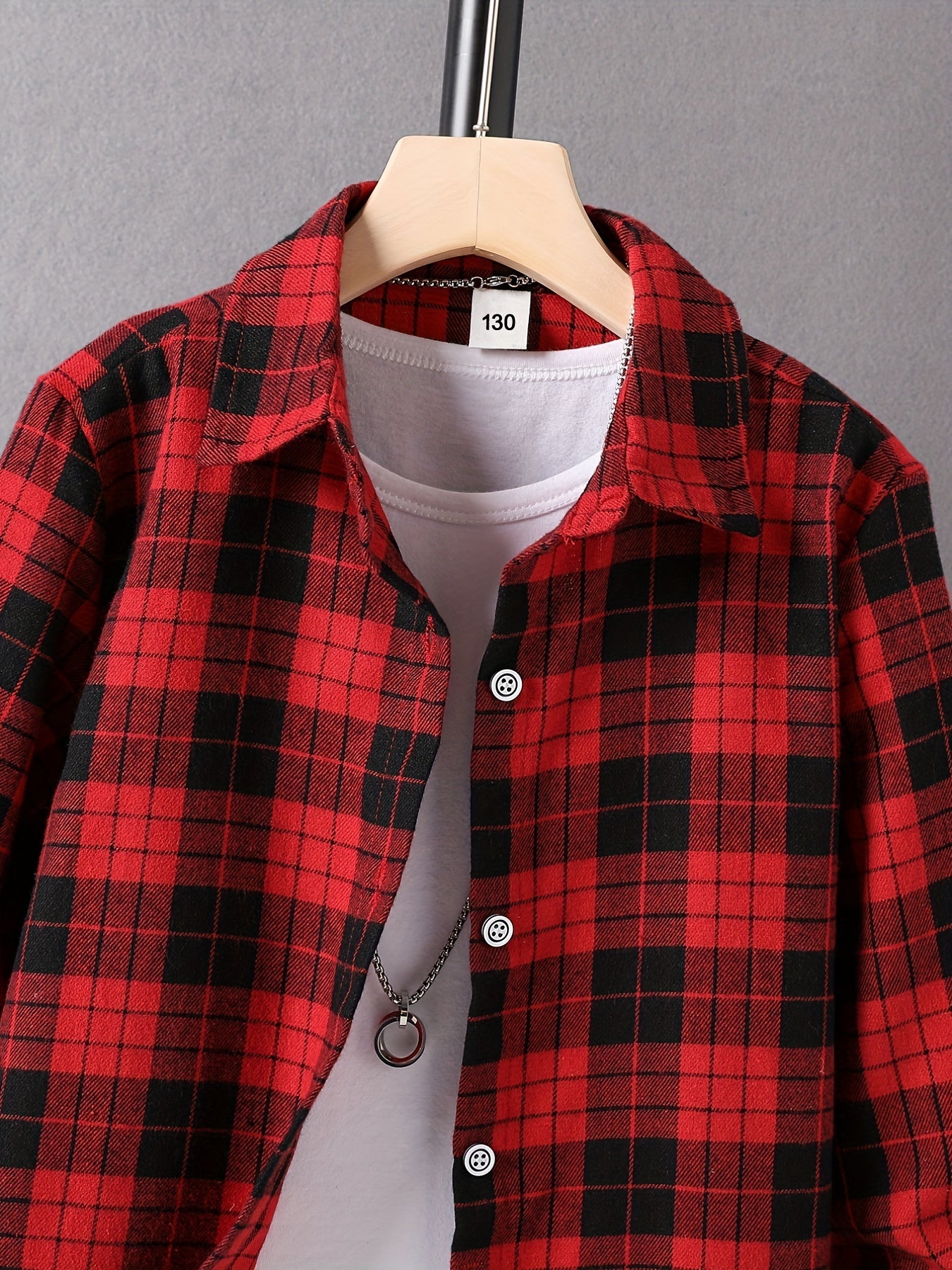 Red Plaid Graphic Boys Top Long Sleeve Lap