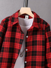 Red Plaid Graphic Boys Top Long Sleeve Lap