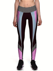 Striped Yoga Pants Block Panel High Rise Slim Fitting Workout Leggings