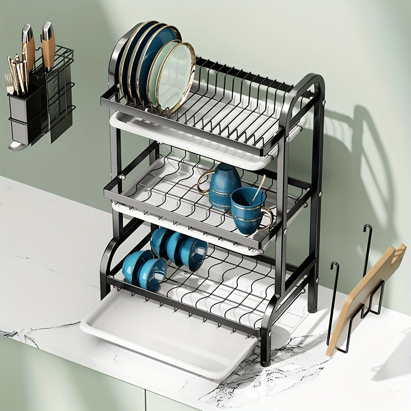 3-Tier Dish Drying Rack with Seasoning Rack - Countertop Stackable Kitchen Organ