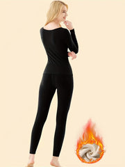 2pcs Thermal Underwear Set Long Sleeve Top & Leggings Suit Women's Activewear