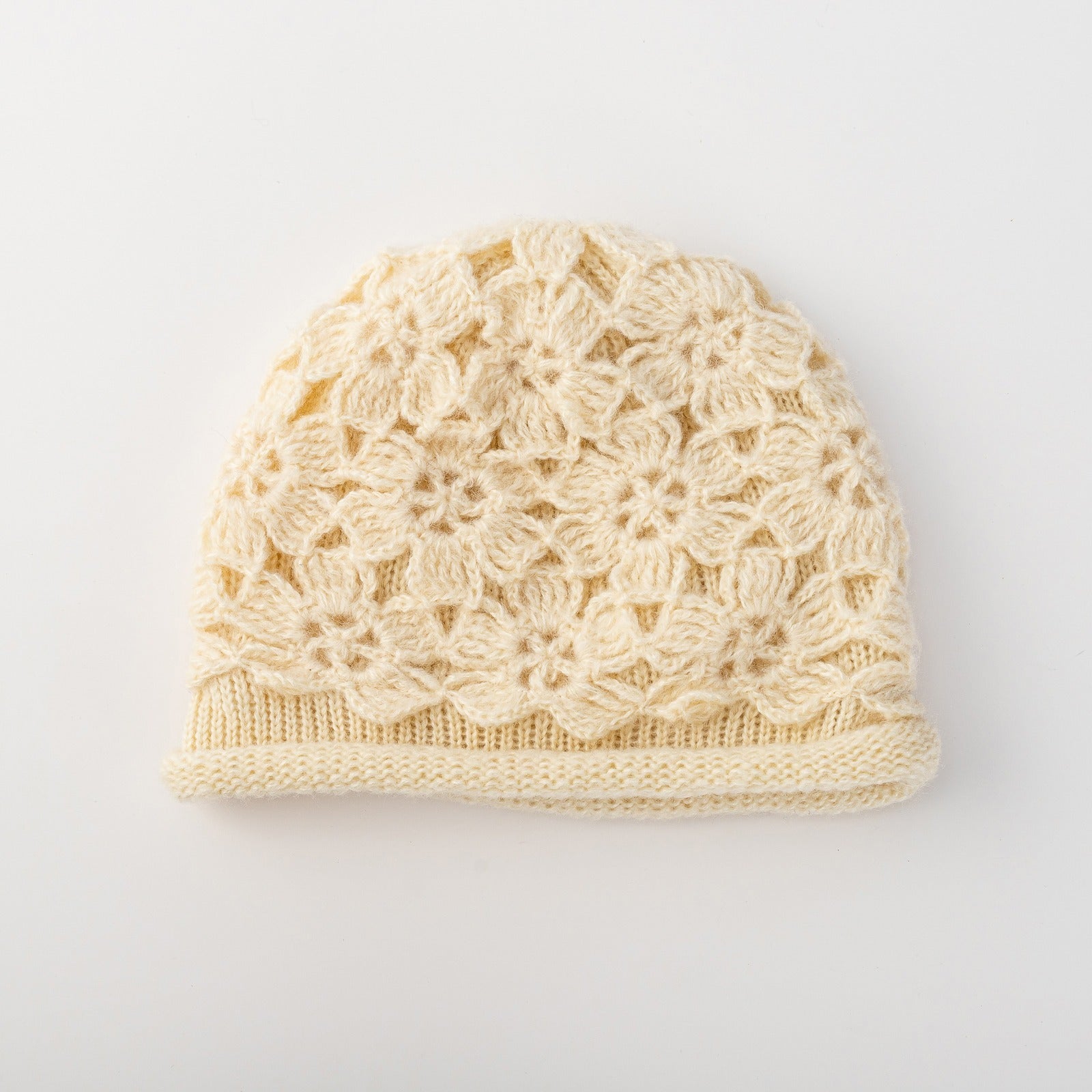 Women's Crochet Beanie Hat Warm Pullover Hat Soft Flower Double Layer Knitted