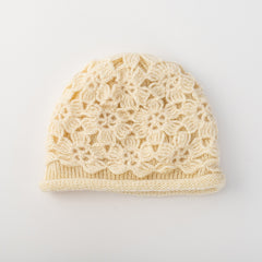 Women's Crochet Beanie Hat Warm Pullover Hat Soft Flower Double Layer Knitted