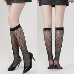 Argyle Fishnet Calf Socks Knee High Stockings