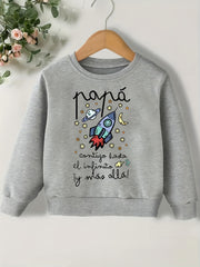 Space Rocket Print Boys Sweatshirt Crew Neck Tops