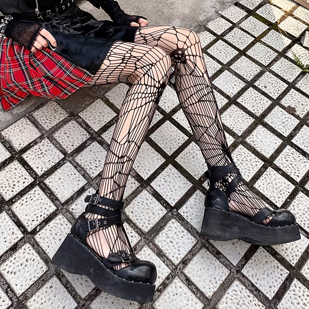 Skull Fishnet Tights Halloween High Waist Mesh Pantyhose