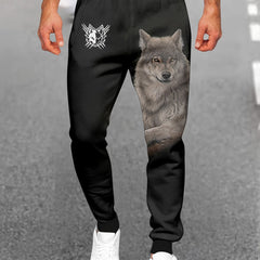 Men's Gray Wolf Graphic Sweatpants Casual Breathable Joggers