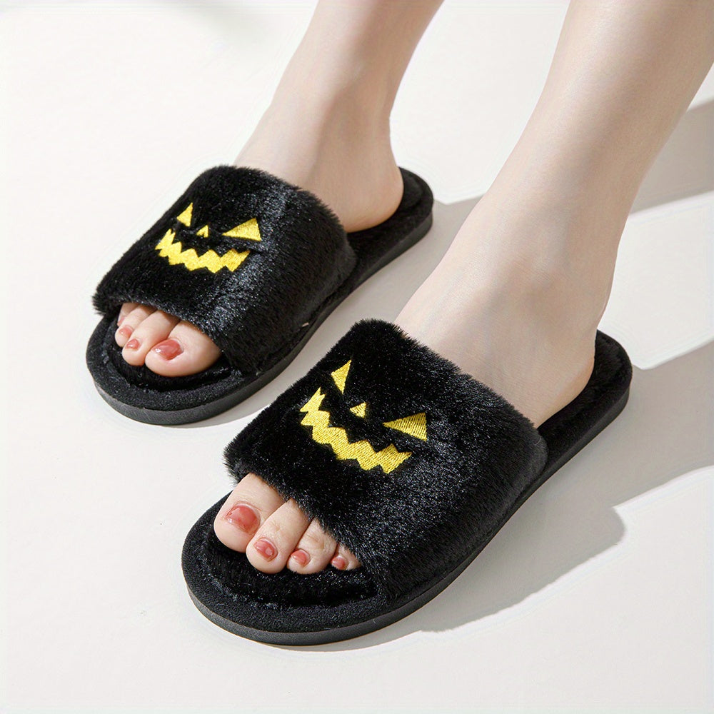 Women's Pumpkin Embroidery Plush Slippers