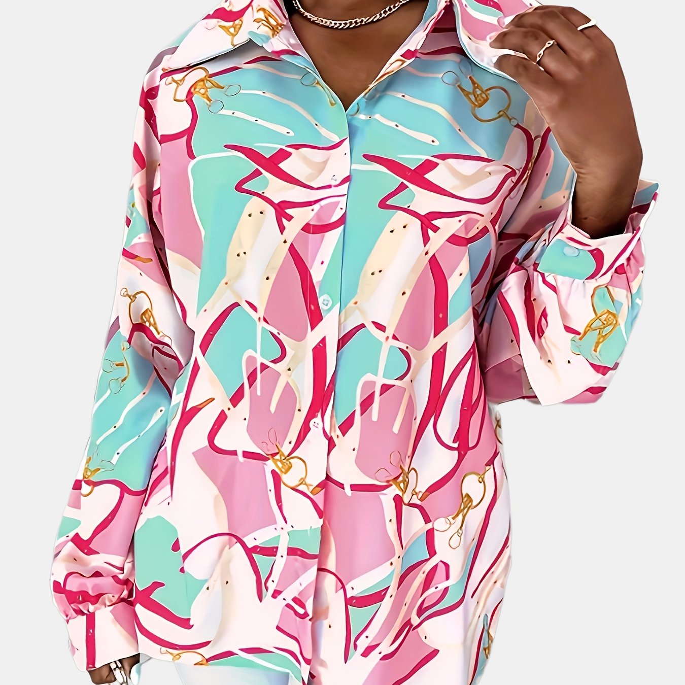Colorblock Chain Print Blouse